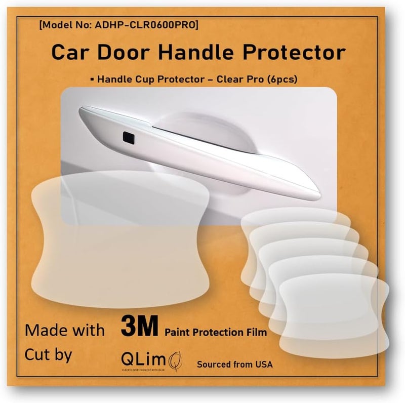 QLim 3M-Pro 6pcs Car Door Handle Cup Protector/Sticker/Guard, 3M-PPF(Paint Protection Film) Pro Series, Clear(Transparent), Anti Scratch, Universal Fit for Most Cars (Clear Pro/6pcs) - Image 1